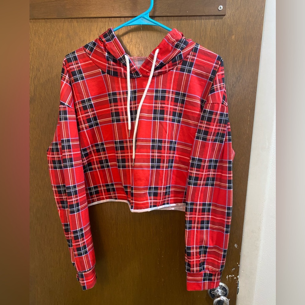 Red Plaid Cropped Hoodie